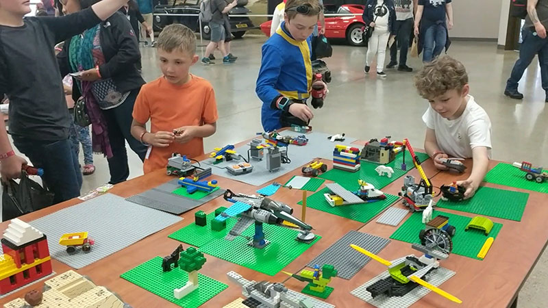 Kids building a LEGO city
